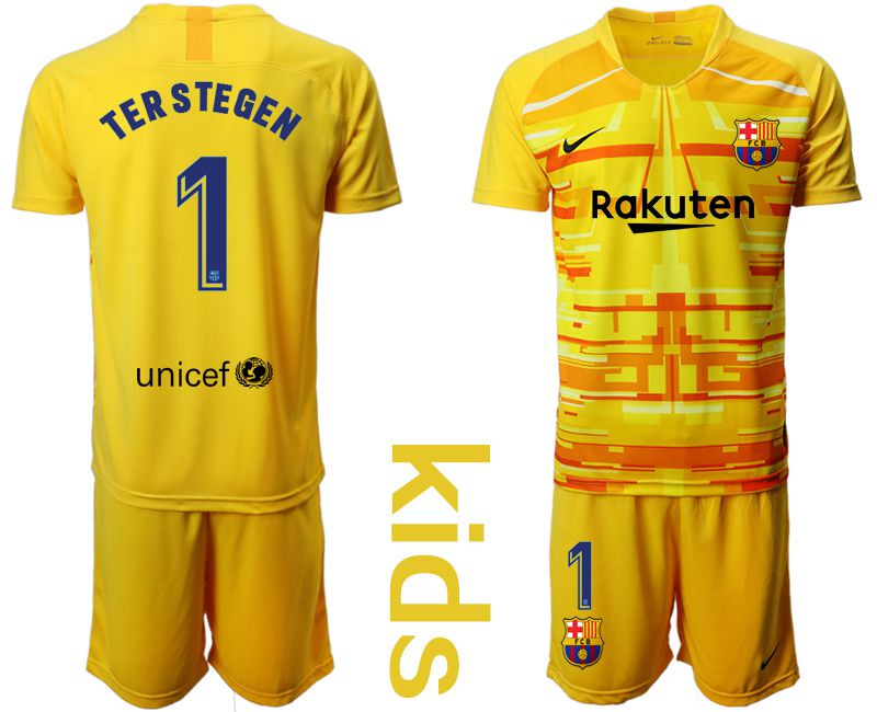 Youth 2019-2020 club Barcelona yellow goalkeeper #1 Soccer Jerseys->barcelona jersey->Soccer Club Jersey